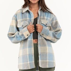 RSQ Flannel Shacket Relaxed Fit Blue Gray Plaid with Pockets Girls Size M